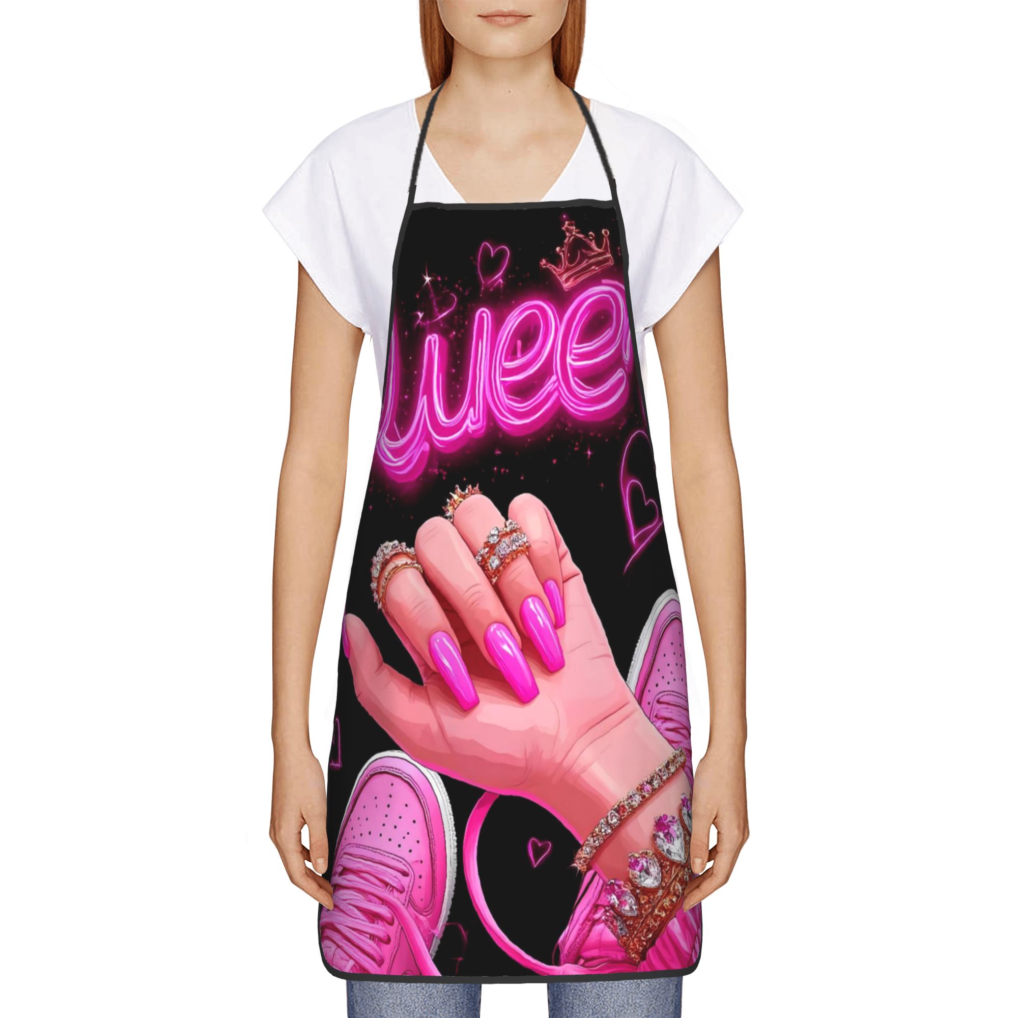 Розовый фартук с принтом «Неон – обзор и цена Nail Art Queen